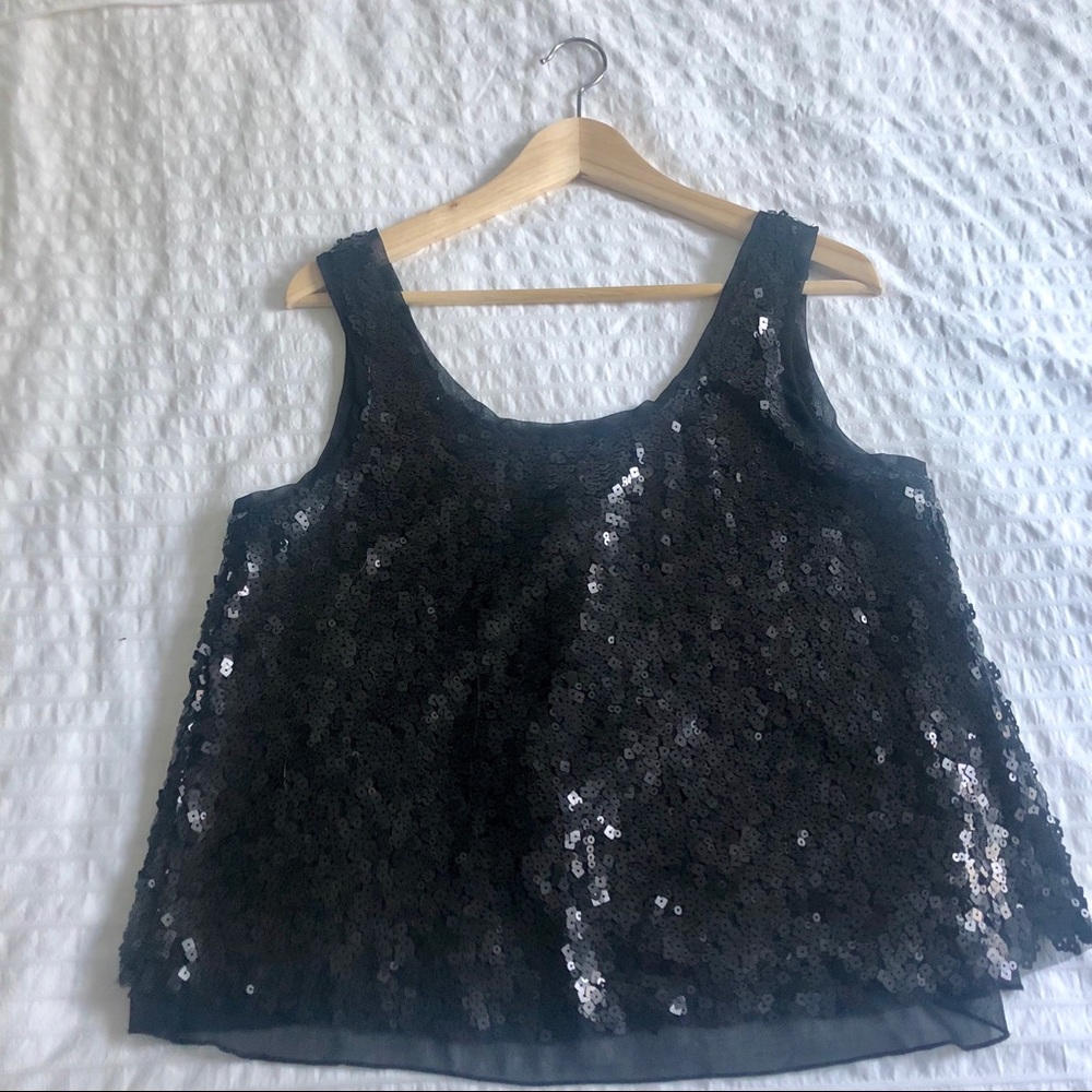 Black Sequin Blouse with Bow Tie Back